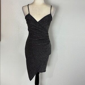 1040  Vntg Black Glitter Asymmetrical Dress. SzS
